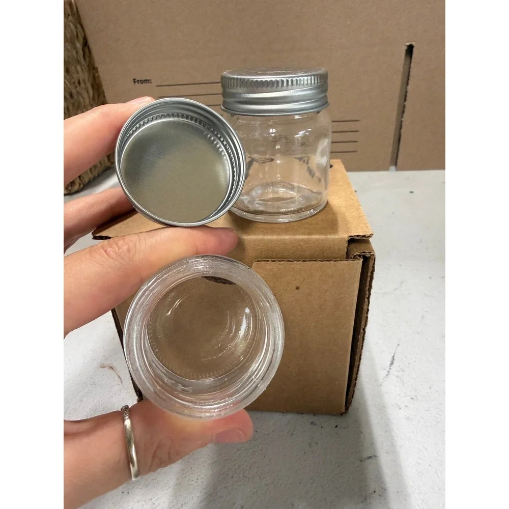 Set of 2 Mini Glass Mason Jars with Silver Lids Small Favor Spice Jars 2.25in